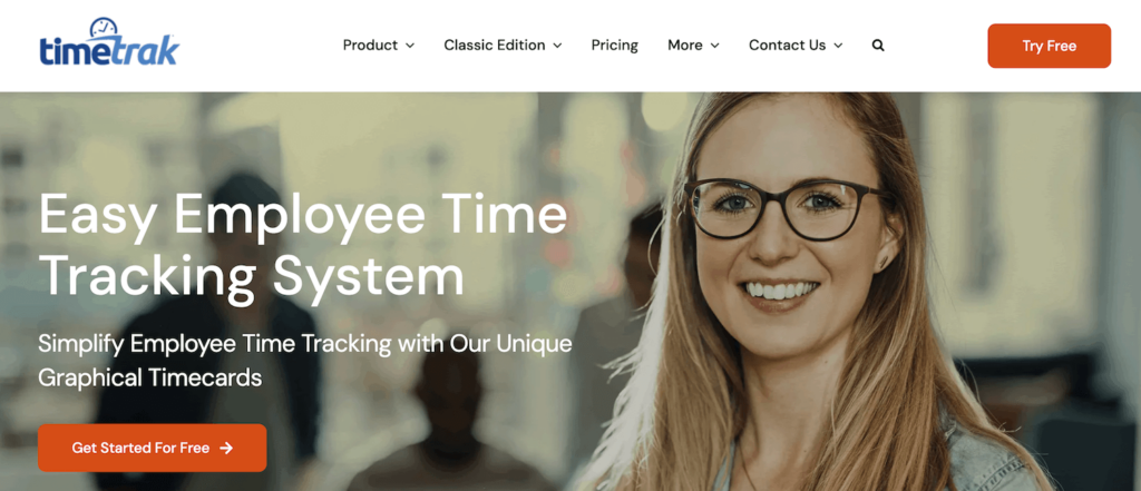 TimeTrak homepage: Easy Employee Time Tracking System