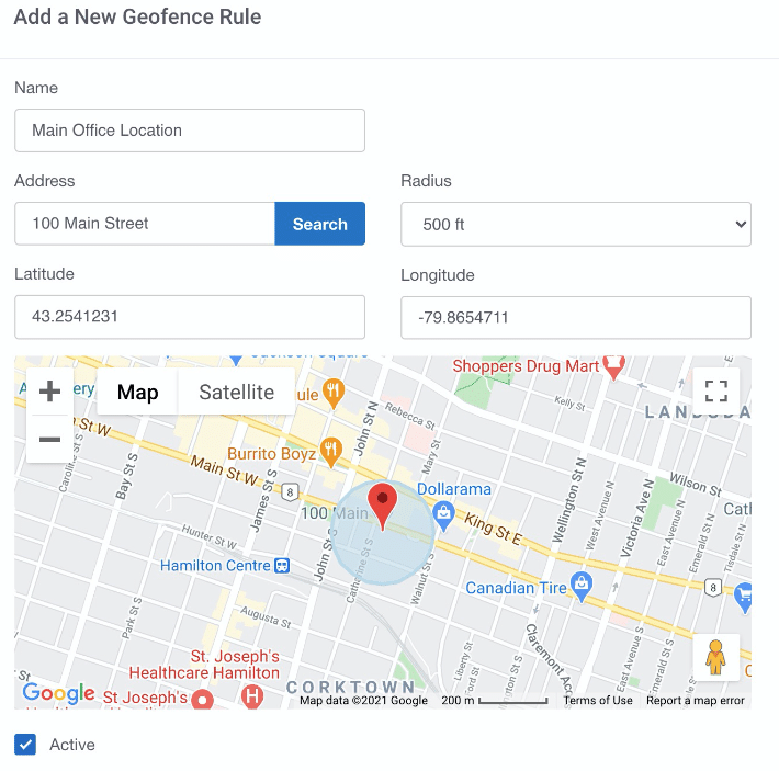 Screenshot of Buddy Punch's geofencing feature
