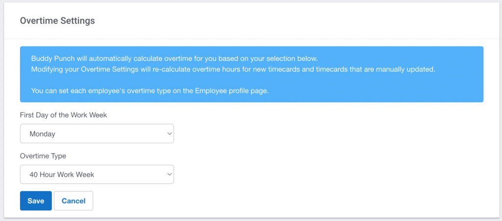 Image of custom overtime rules in Buddy Punch