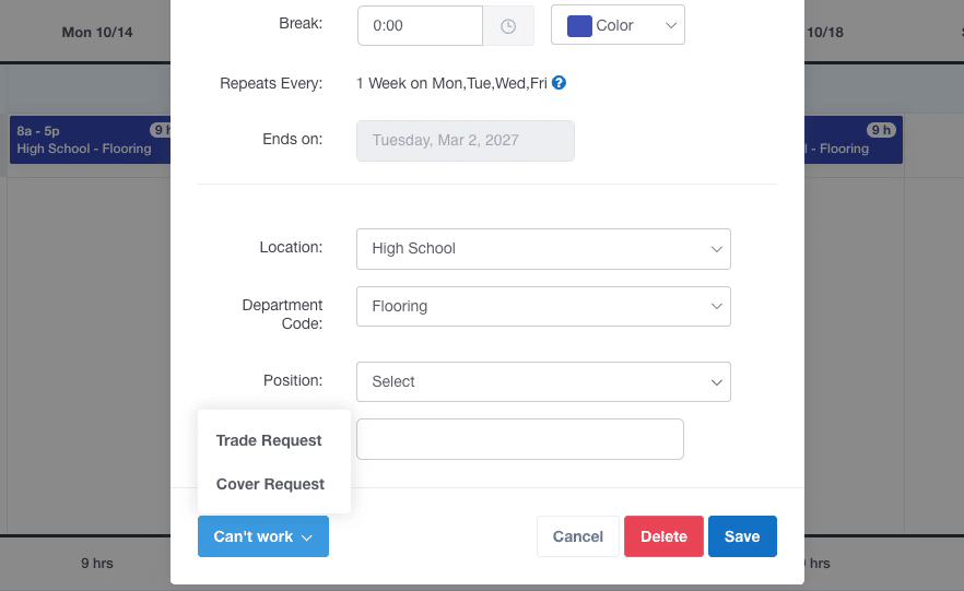 Image of shift trades and covers in Buddy Punch