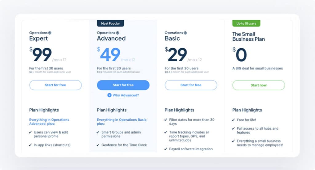 screenshot of connecteam's pricing