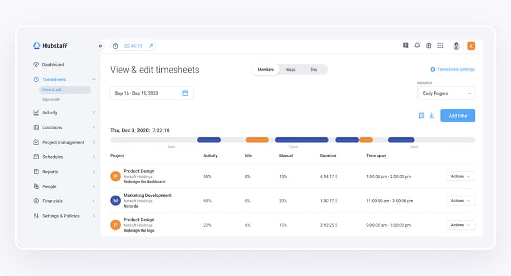 screenshot of hubstaff